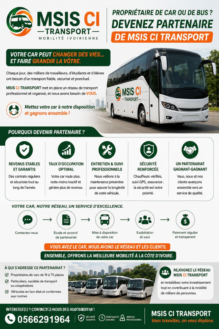 Devenez partenaire MSIS CI Transport